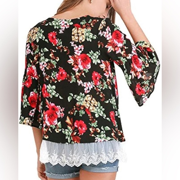 Umgee Women's Caged Floral Bell Sleeve Pullover Tunic Top Lace Y2K Boho Festival - Picture 3 of 14